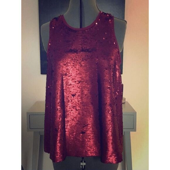 NEW Rachel Rachel Roy Womens Small Red Sequinned Sleeveless Top - Picture 3 of 6